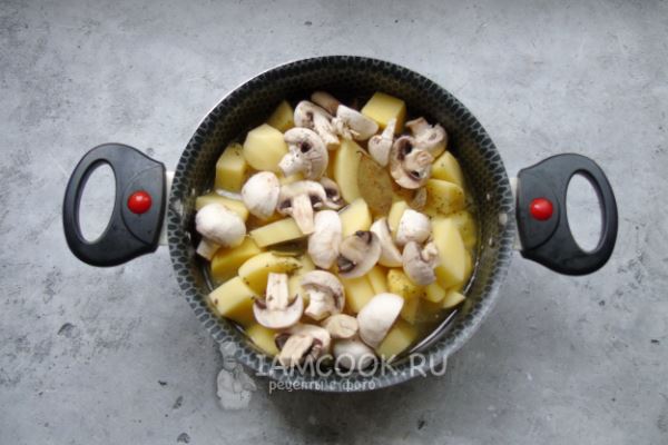 Картошка с грибами и курицей в сметане