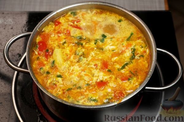 Куриный суп с овощами и яйцами